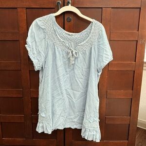 Odd Molly Sky Blue Blouse with Lace Accents